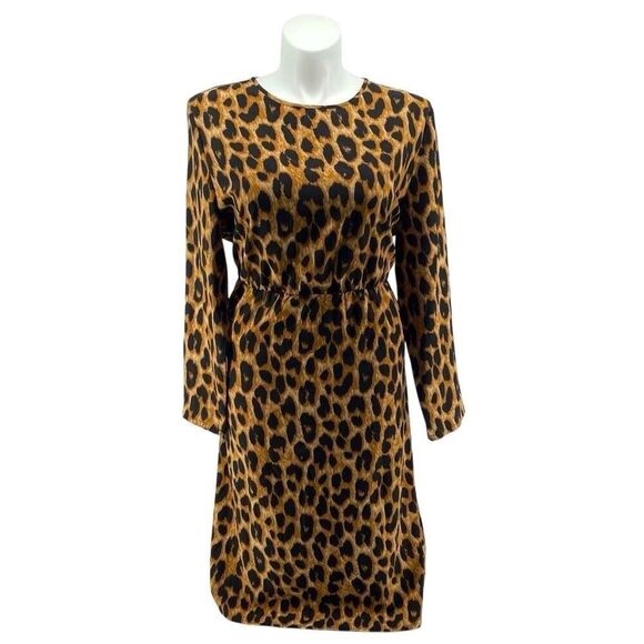 SHEIN Curve Leopard Print Midi Dress 3XL Elastic Waist Long Sleeve ~48” - Picture 15 of 16